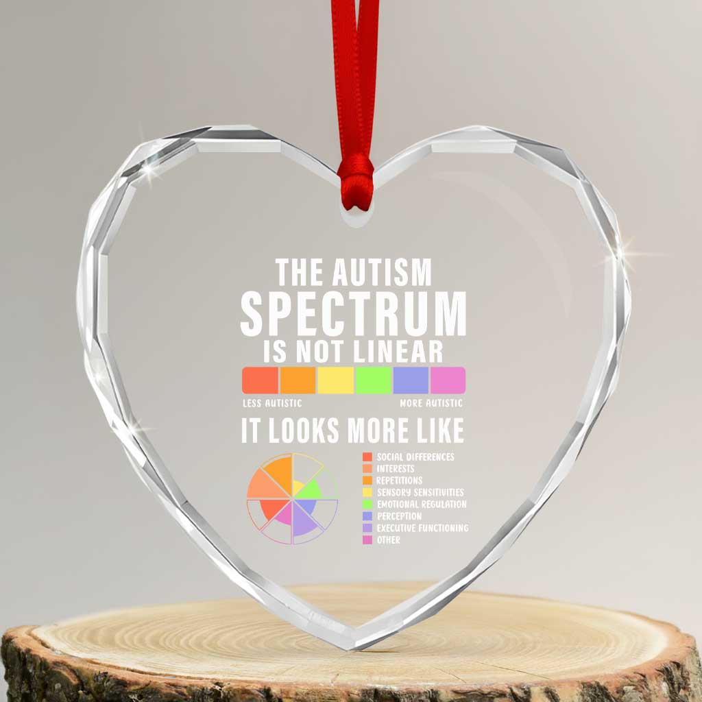 Autism Acceptance Heart Crystal Glass Ornament The Autism Spectrum Is Not Linear TS02 Transparent Glass 3'' Heart Print Your Wear