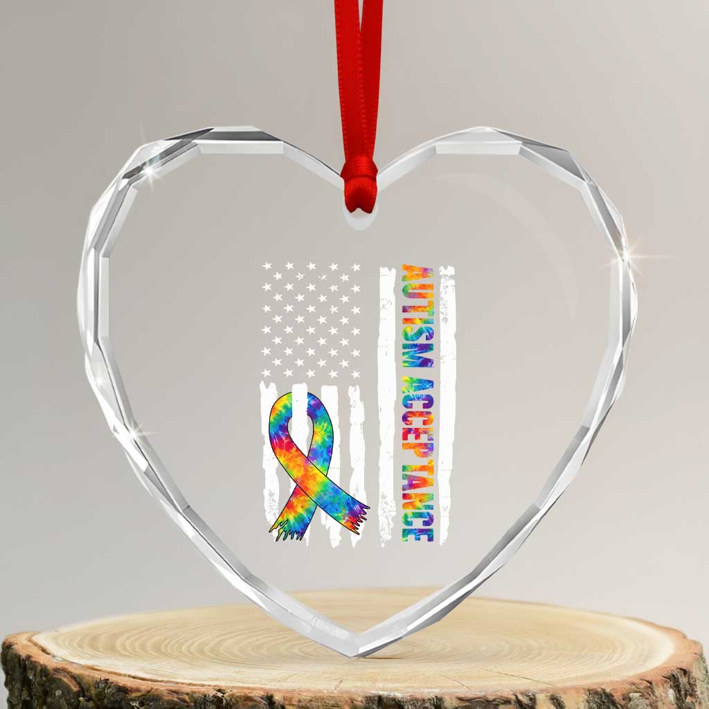Autism Acceptance Heart Crystal Glass Ornament US Flag Ribbon Support Neurodiversity TS14 Transparent Glass 3'' Heart Print Your Wear