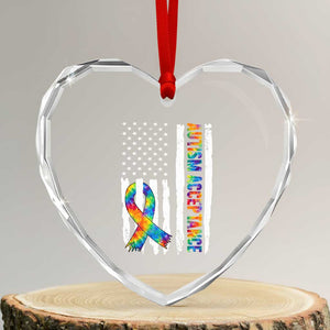 Autism Acceptance Heart Crystal Glass Ornament US Flag Ribbon Support Neurodiversity TS14 Transparent Glass 3'' Heart Print Your Wear