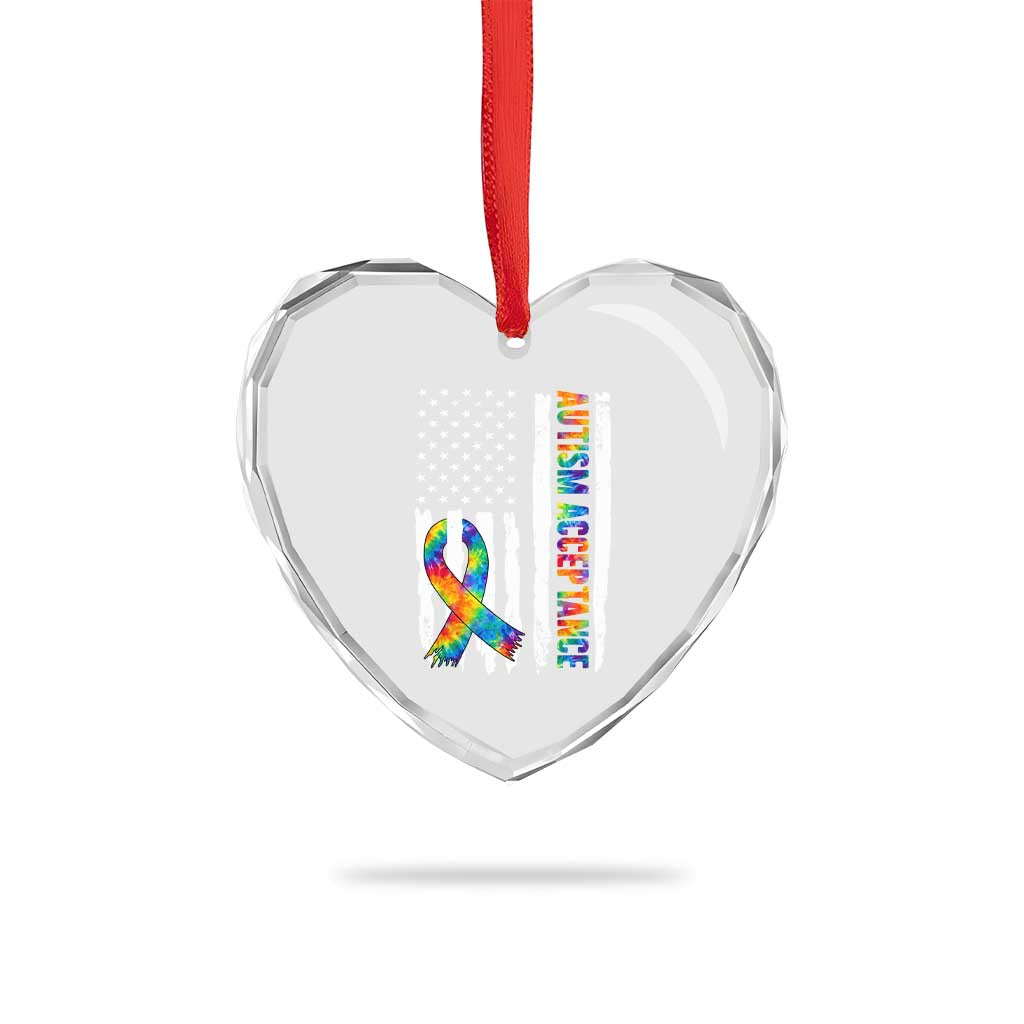 Autism Acceptance Heart Crystal Glass Ornament US Flag Ribbon Support Neurodiversity TS14 Print Your Wear