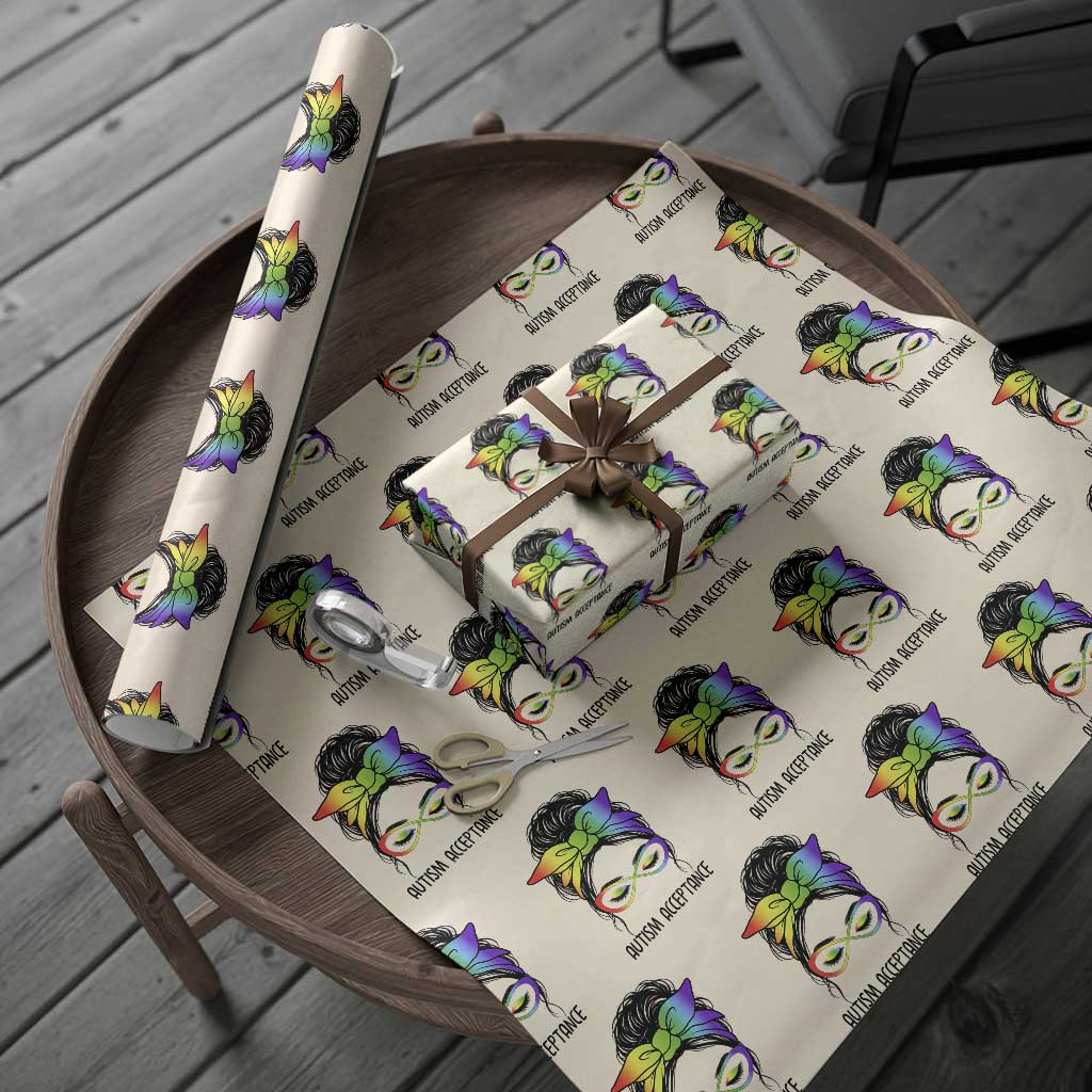 Autism Acceptance Wrapping Paper Roll Neurodiversity Awareness Messy Bun Women TS14 Beige Print Your Wear