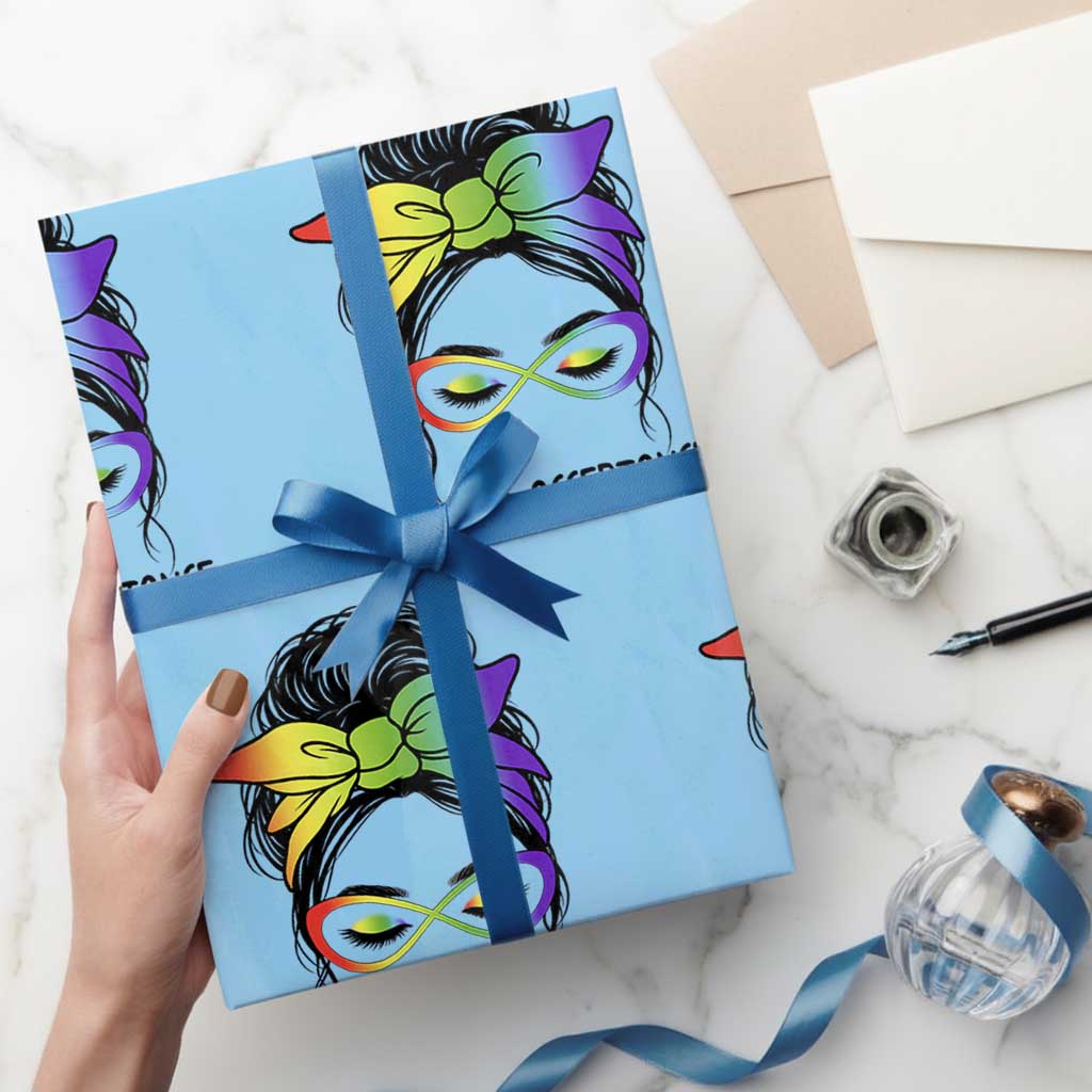 Autism Acceptance Wrapping Paper Roll Neurodiversity Awareness Messy Bun Women TS14 Light Blue Print Your Wear