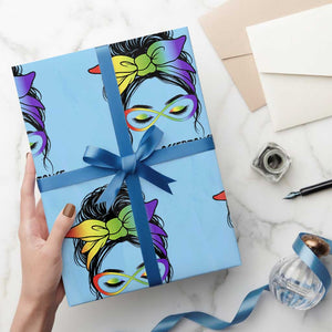 Autism Acceptance Wrapping Paper Roll Neurodiversity Awareness Messy Bun Women TS14 Light Blue Print Your Wear