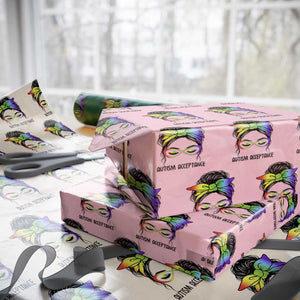 Autism Acceptance Wrapping Paper Roll Neurodiversity Awareness Messy Bun Women TS14 Light Pink Print Your Wear