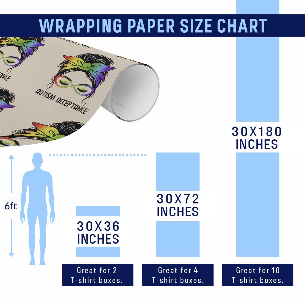 Autism Acceptance Wrapping Paper Roll Neurodiversity Awareness Messy Bun Women TS14 Print Your Wear
