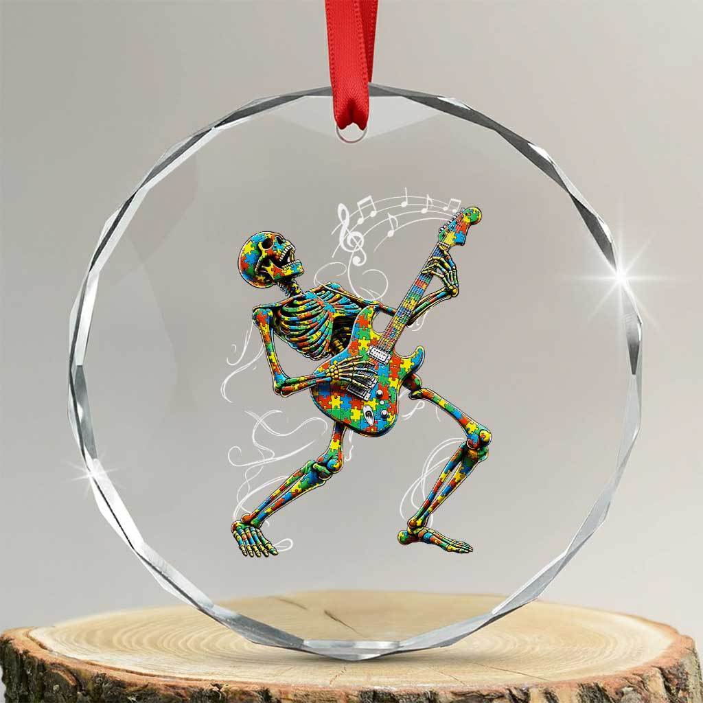 Autism Acceptance Rock Guitar Skeleton Crystal Glass Ornament Music Lover TS12 Transparent Glass 3'' Circle Print Your Wear