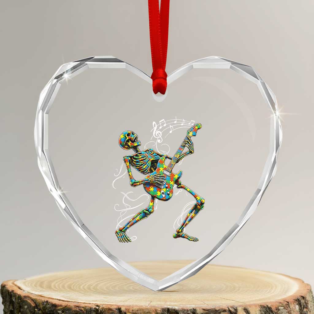 Autism Acceptance Rock Guitar Skeleton Heart Crystal Glass Ornament Music Lover