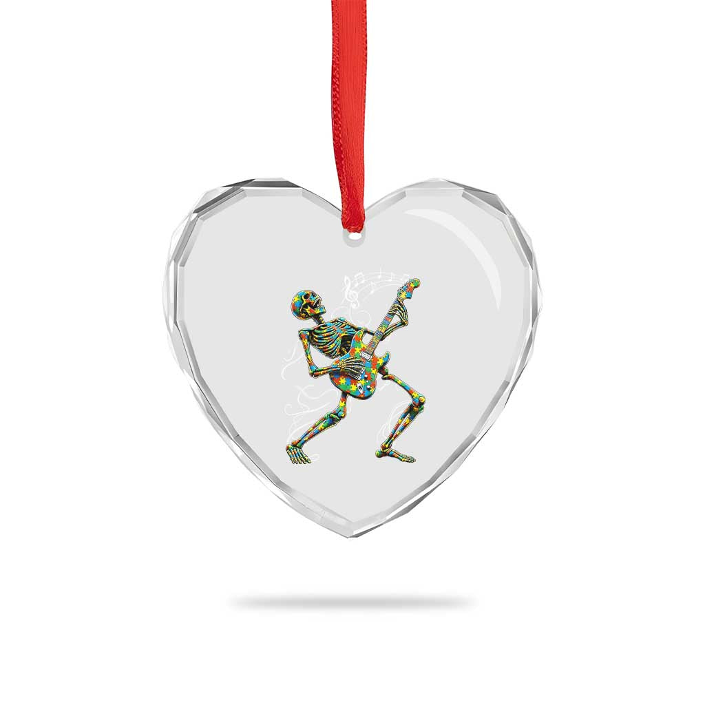 Autism Acceptance Rock Guitar Skeleton Heart Crystal Glass Ornament Music Lover