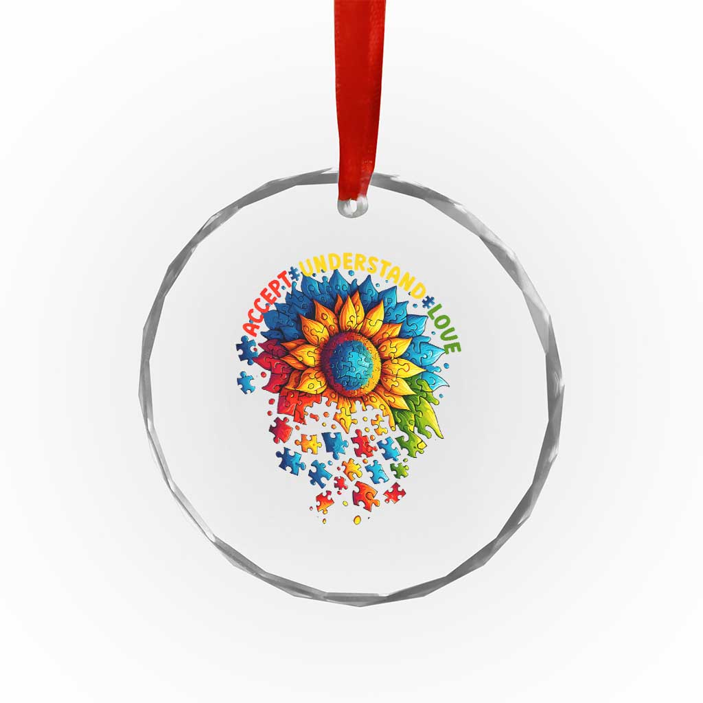 Autism Acceptance Sunflower Puzzle Crystal Glass Ornament Accept Understand Love ASD TS10 Print Your Wear
