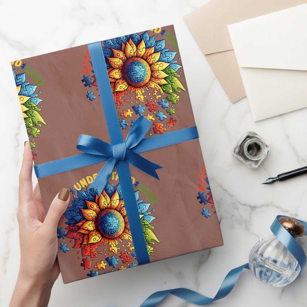 Autism Acceptance Sunflower Puzzle Wrapping Paper Roll Accept Understand Love ASD TS10 Mocha Print Your Wear