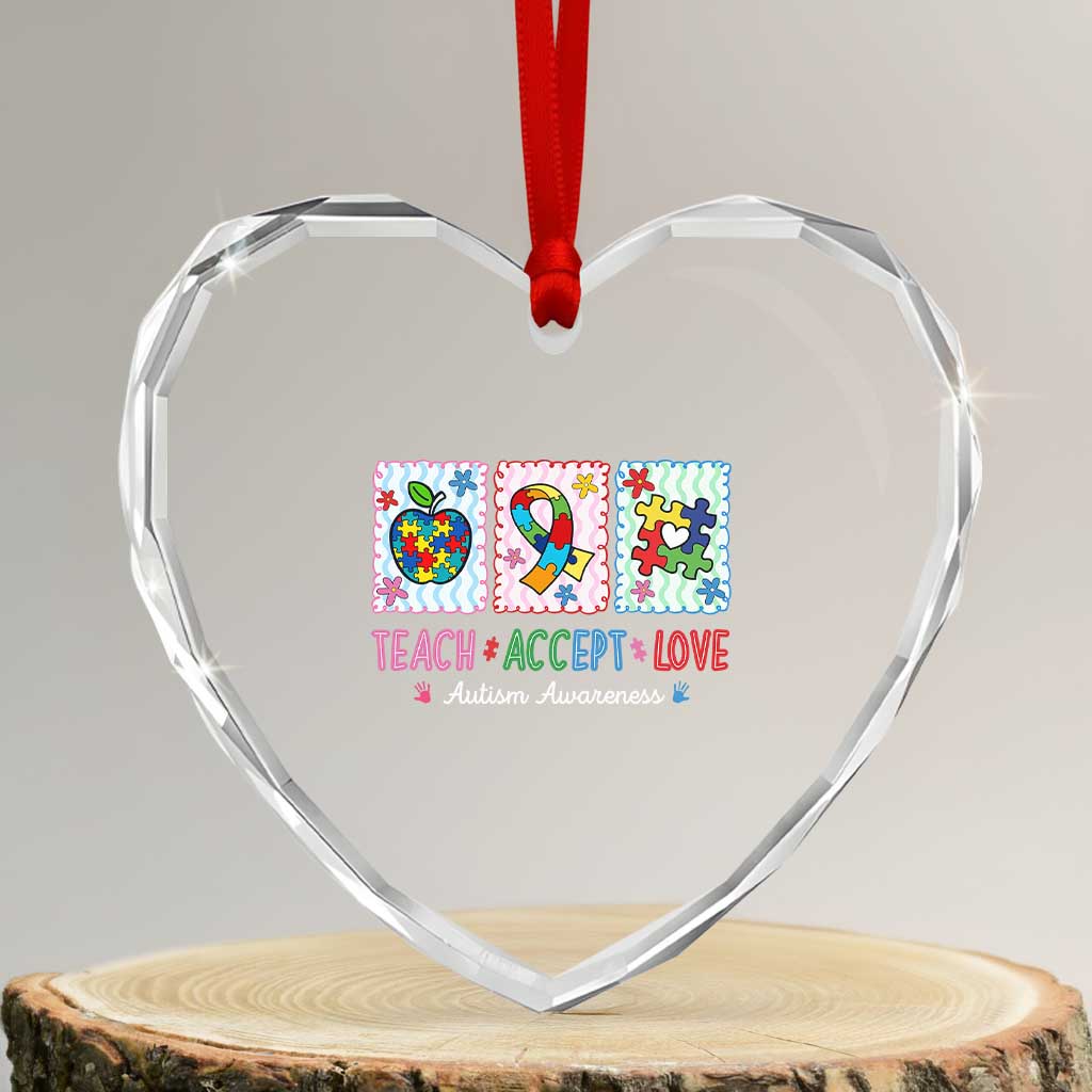 Autism Acceptance Support Heart Crystal Glass Ornament Teach Accept Love TS12 Transparent Glass 3'' Heart Print Your Wear