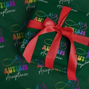 Autism Acceptance Wrapping Paper Roll Advocate Educate Accomodate Include Rainbow Infinity Symbol TS02 Green Print Your Wear