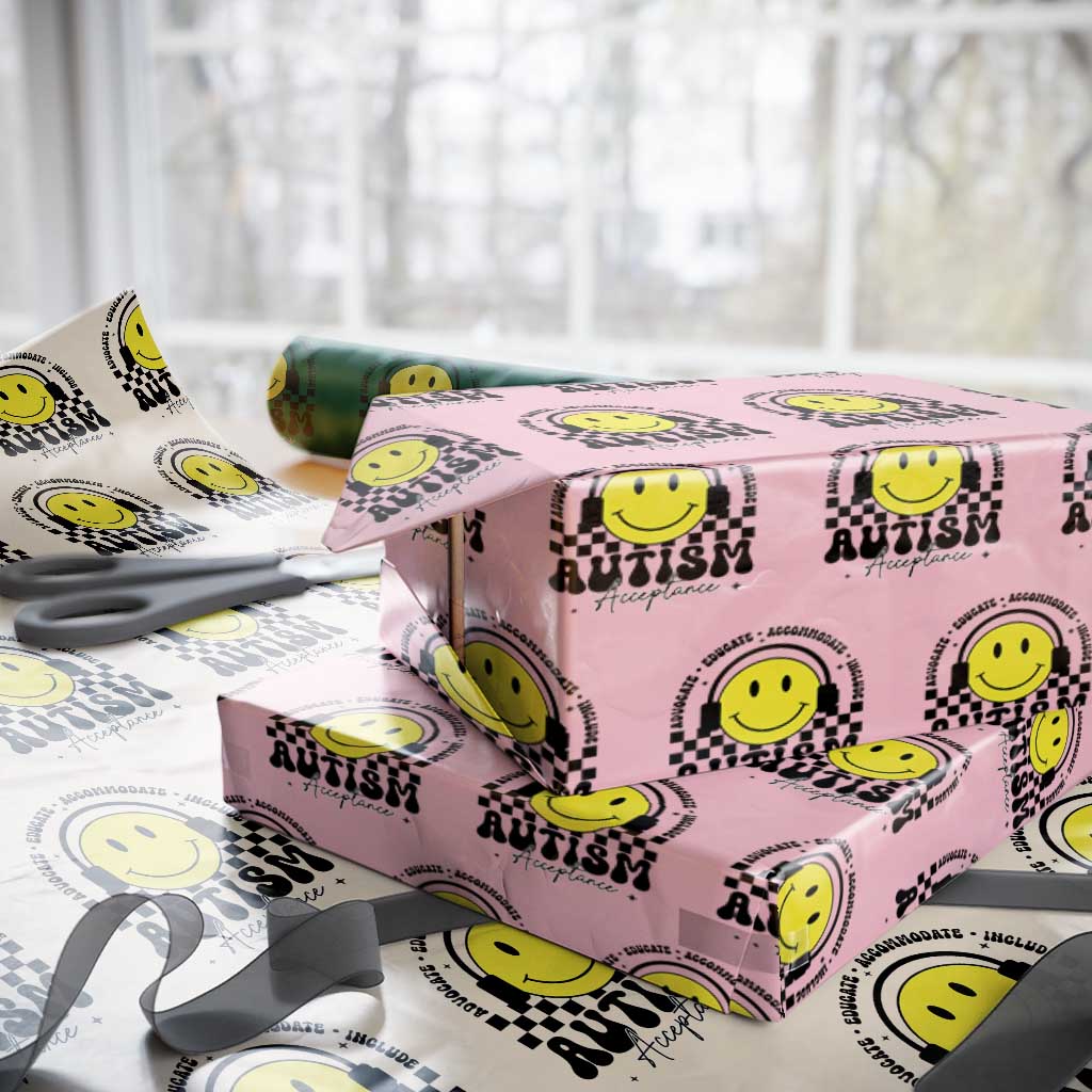 Autism Acceptance Wrapping Paper Roll Advocate Educate Accomodate Include Special Education TS02 Light Pink Print Your Wear