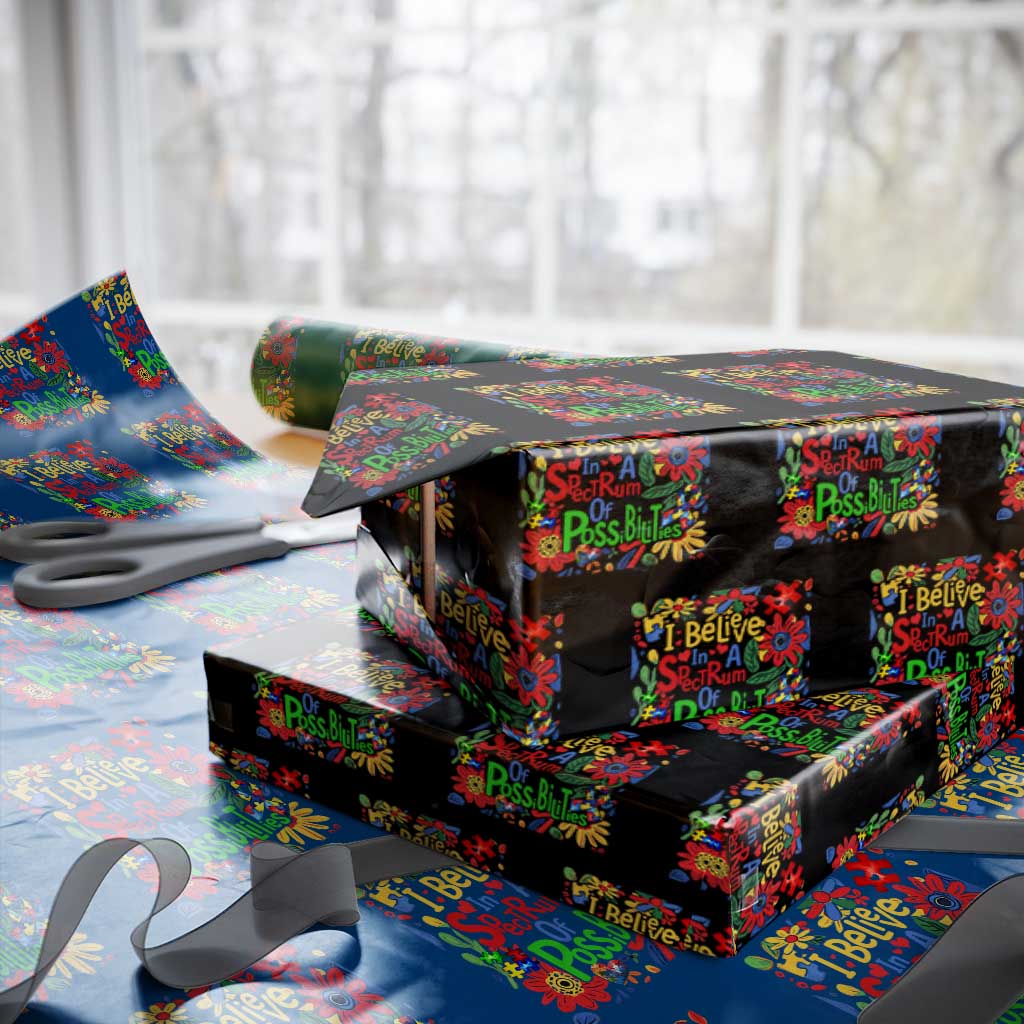 Autism Acceptance Wrapping Paper Roll I Believe In A Spectrum Of Possibilities Retro Boho TS02 Black Print Your Wear
