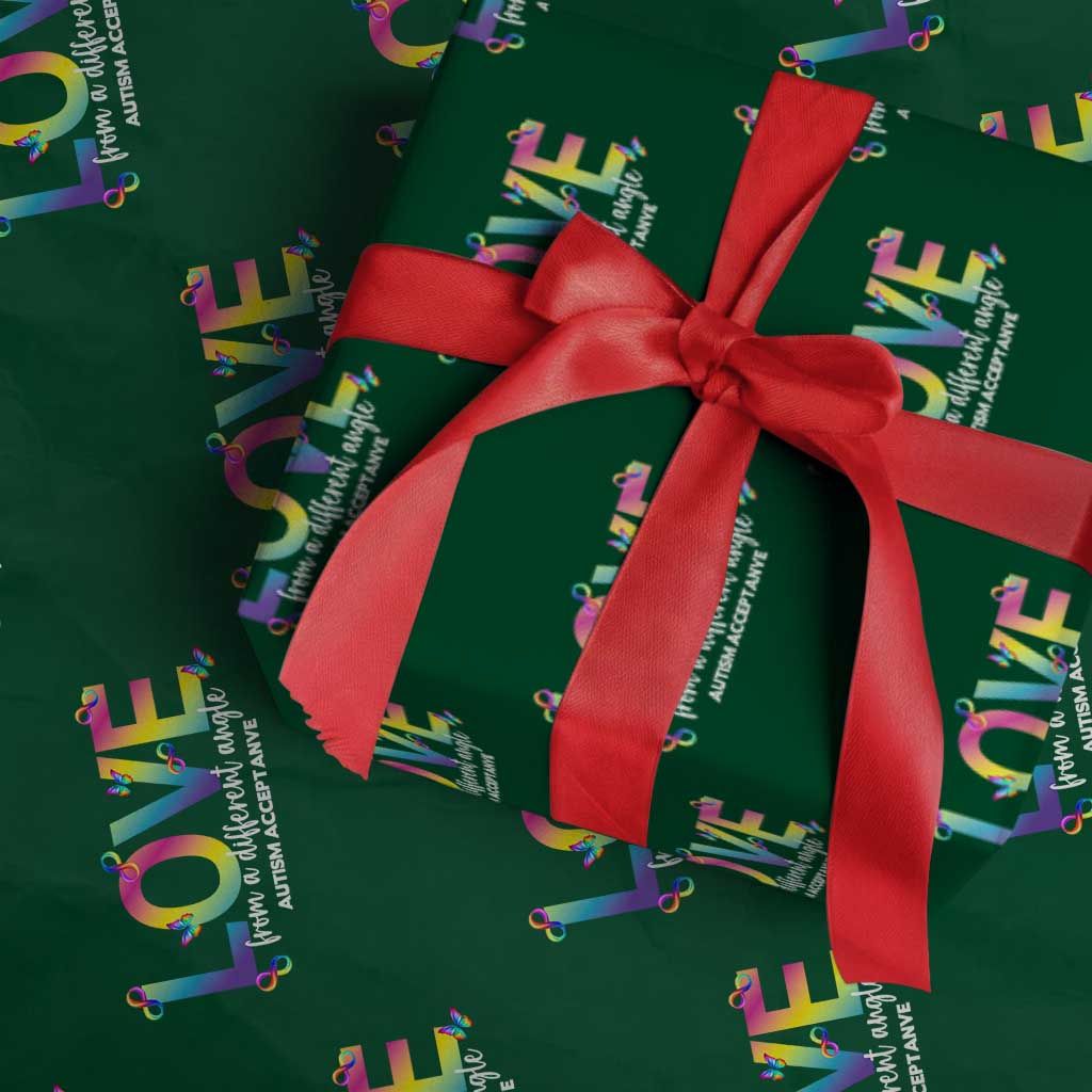 Autism Acceptance Wrapping Paper Roll Love From a Different Angle Rainbow Infinity TS02 Green Print Your Wear