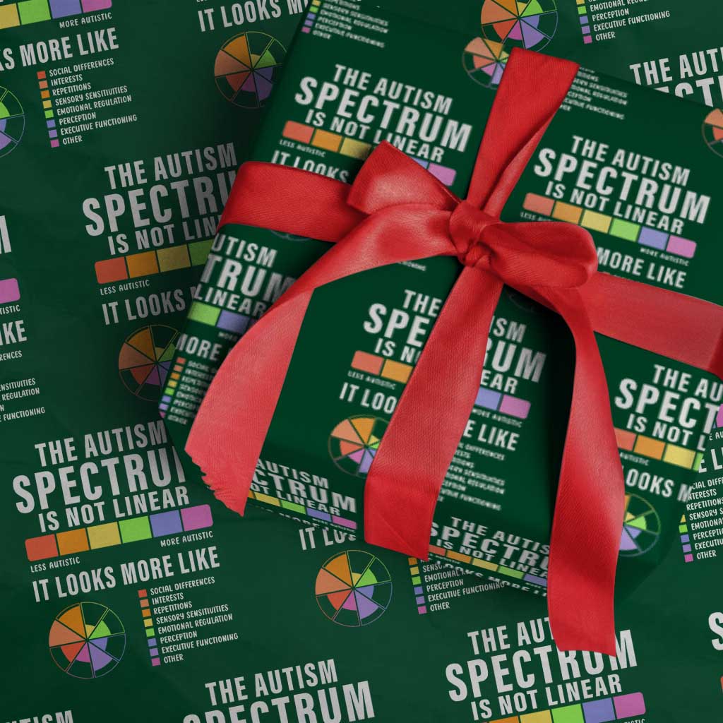 Autism Acceptance Wrapping Paper Roll The Autism Spectrum Is Not Linear TS02 Green Print Your Wear