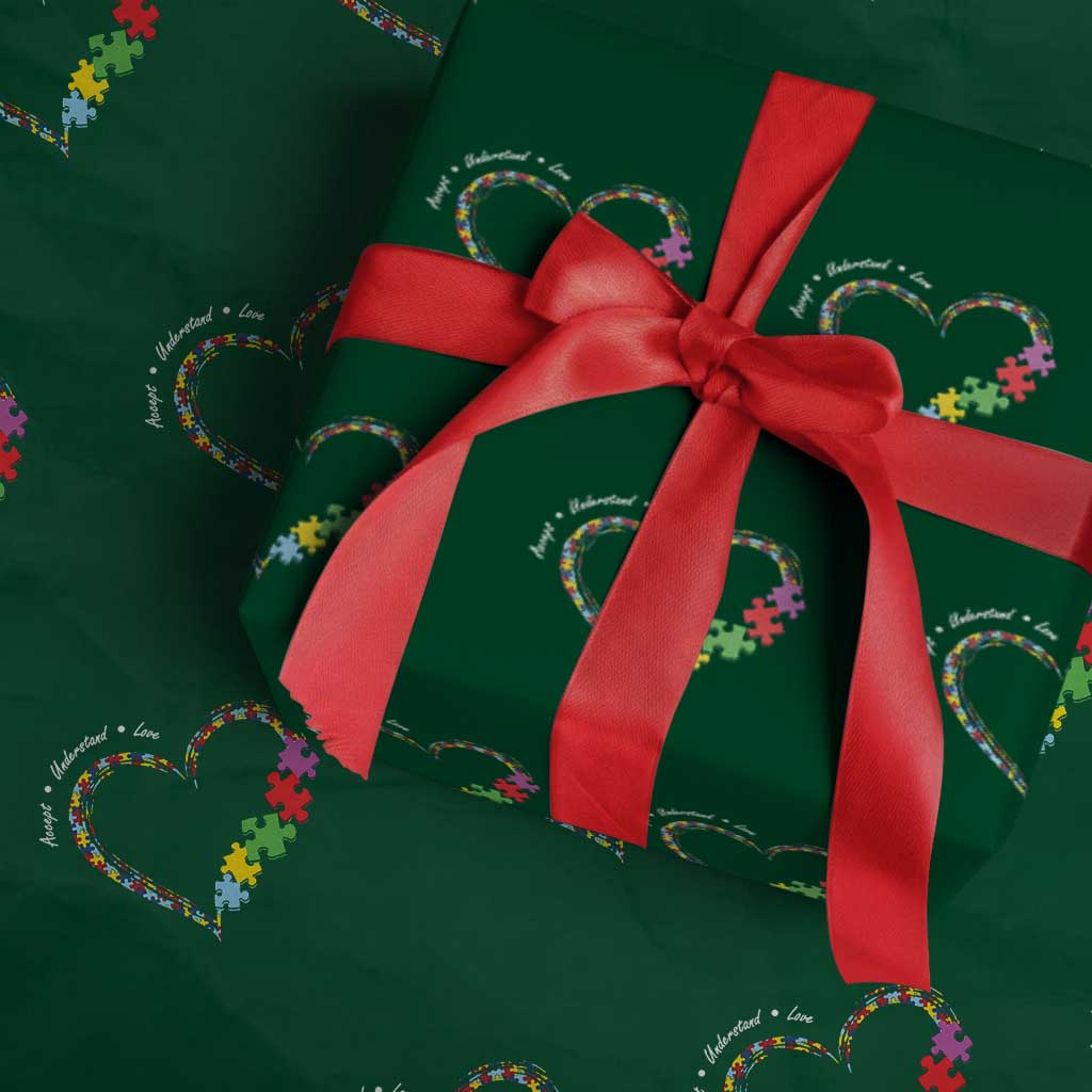 Autism Awareness Accept Understand Love Wrapping Paper Roll Love Heart Puzzle Pieces TS11 Green Print Your Wear