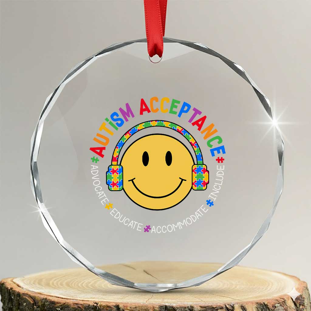 Autism Awareness Acceptance Crystal Glass Ornament Special Education Teacher Kids TS02 Transparent Glass 3'' Circle Print Your Wear