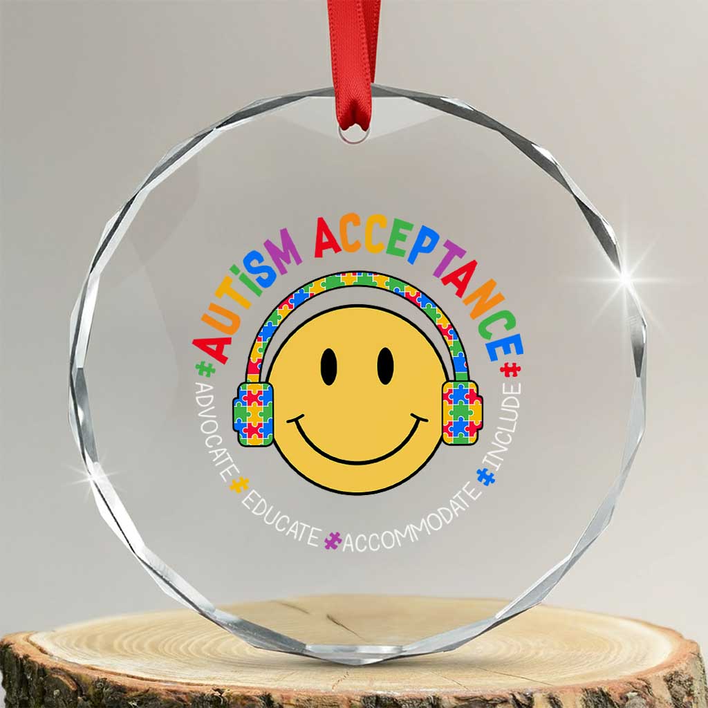 Autism Awareness Acceptance Crystal Glass Ornament Special Education Teacher Kids TS02 Transparent Glass 3'' Circle Print Your Wear