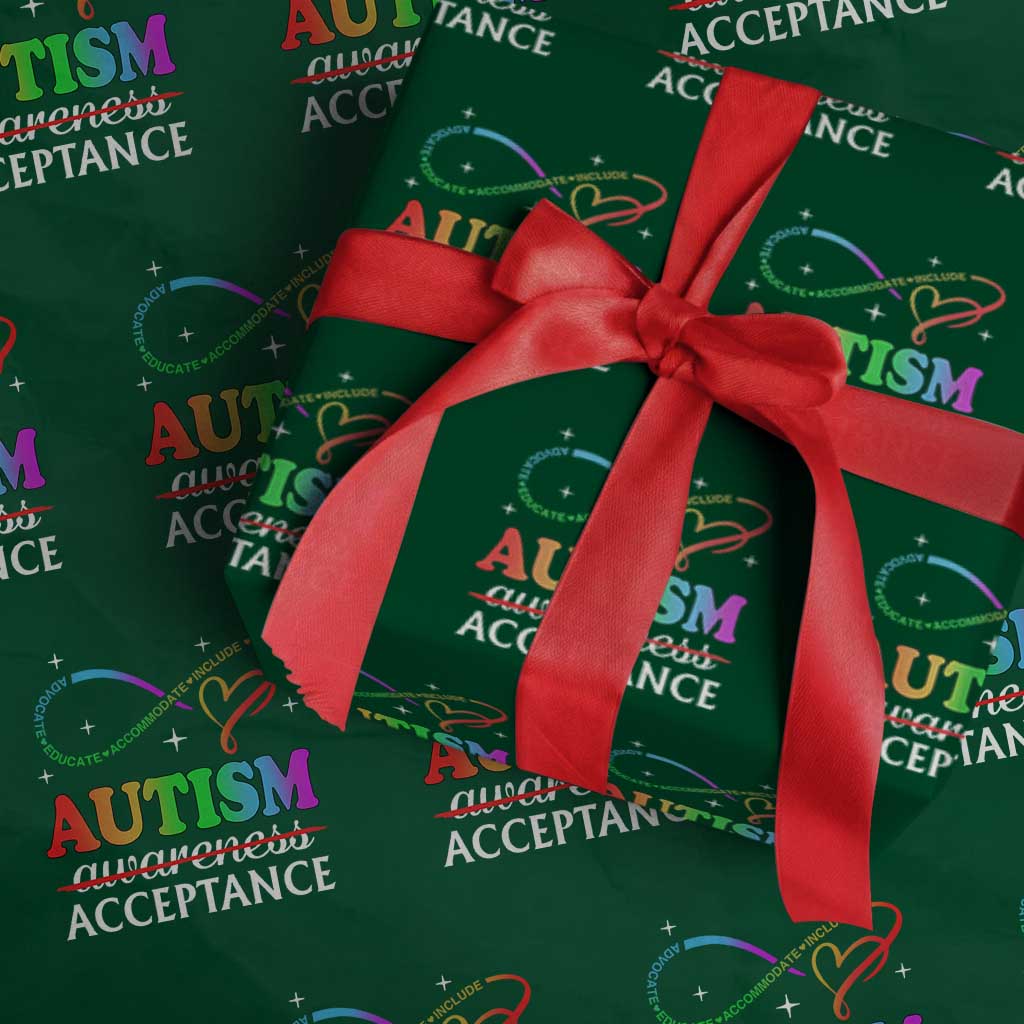 Autism Awareness Acceptance Wrapping Paper Roll Advocate Educate Accommodate Include Infinity Symbol TS11 Green Print Your Wear
