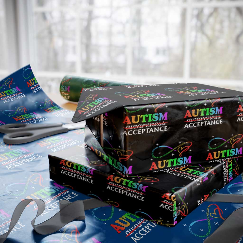 Autism Awareness Acceptance Wrapping Paper Roll Advocate Educate Accommodate Include Infinity Symbol TS11 Black Print Your Wear