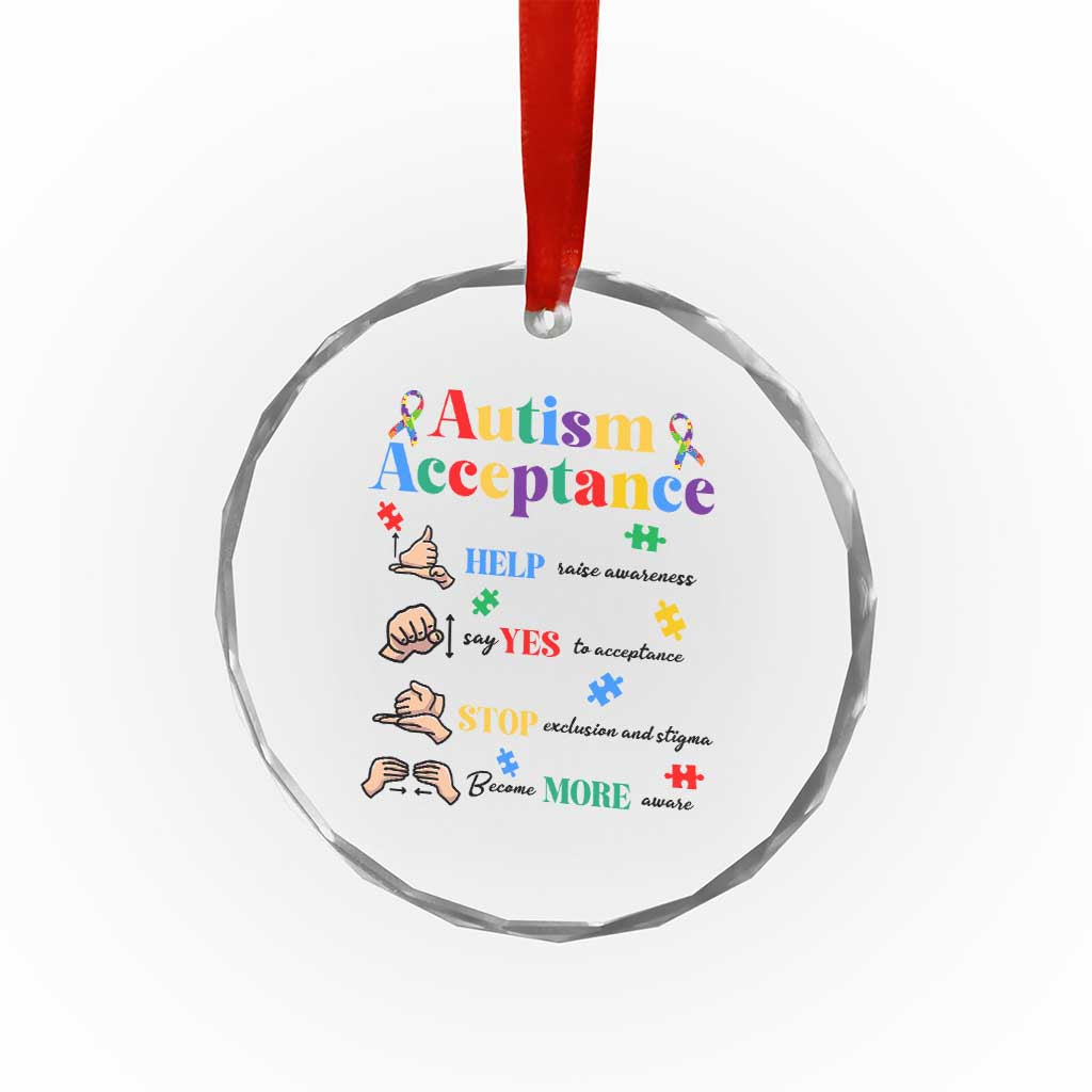 Autism Awareness Acceptance Hand Sign Language SPED Teacher Crystal Glass Ornament TS11 Print Your Wear