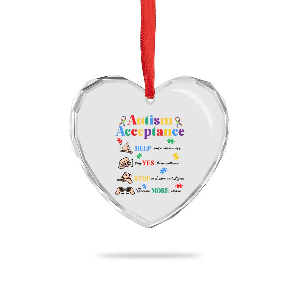 Autism Awareness Acceptance Hand Sign Language SPED Teacher Heart Crystal Glass Ornament TS11 Print Your Wear