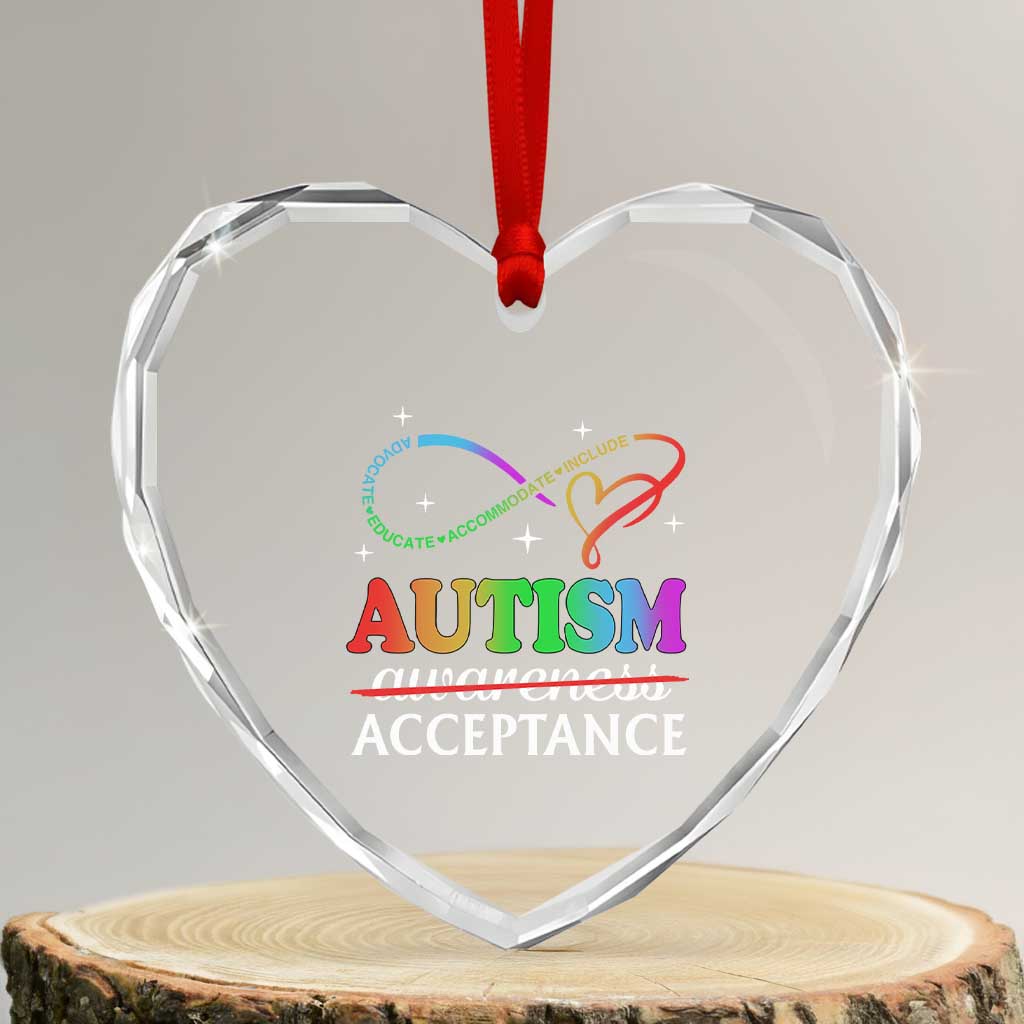 Autism Awareness Acceptance Heart Crystal Glass Ornament Advocate Educate Accommodate Include Infinity Symbol TS11 Transparent Glass 3'' Heart Print Your Wear