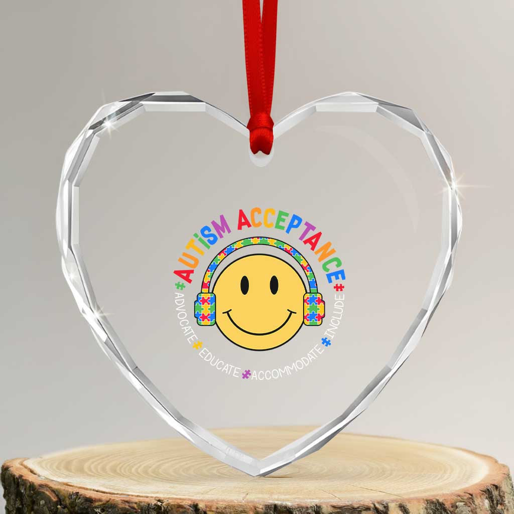 Autism Awareness Acceptance Heart Crystal Glass Ornament Special Education Teacher Kids TS02 Transparent Glass 3'' Heart Print Your Wear