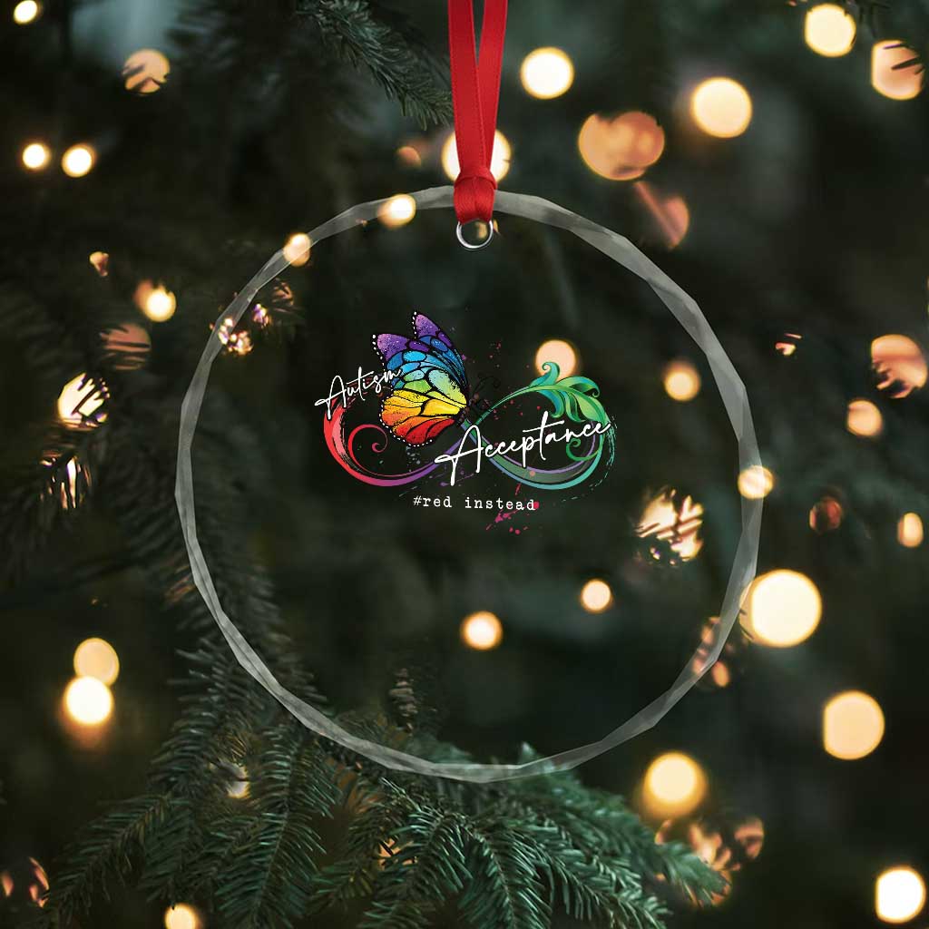 Autism Awareness Acceptance Red Instead Crystal Glass Ornament Infinity Symbol Rainbow Butterfly Feather TS11 Print Your Wear