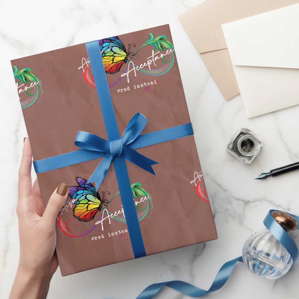 Autism Awareness Acceptance Red Instead Wrapping Paper Roll Infinity Symbol Rainbow Butterfly Feather TS11 Mocha Print Your Wear