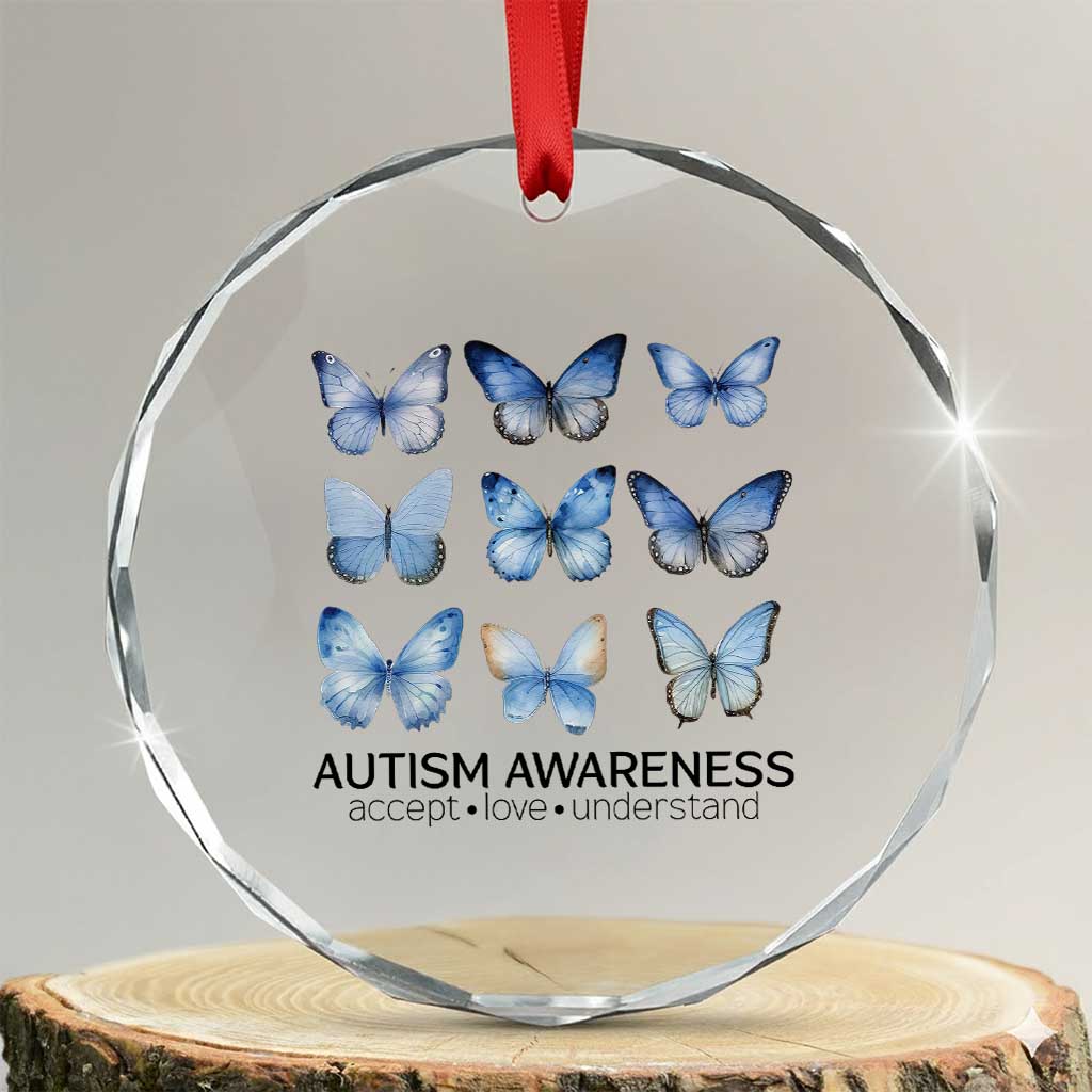 Autism Awareness Blue Butterflies Crystal Glass Ornament Accept Love Understand TS02 Transparent Glass 3'' Circle Print Your Wear