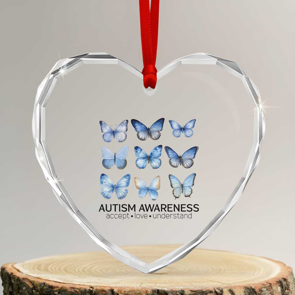 Autism Awareness Blue Butterflies Heart Crystal Glass Ornament Accept Love Understand TS02 Transparent Glass 3'' Heart Print Your Wear