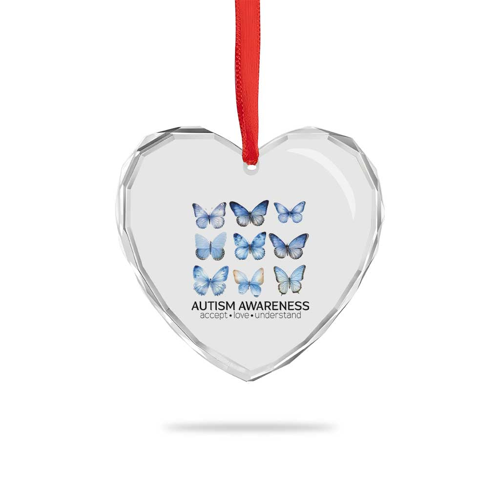 Autism Awareness Blue Butterflies Heart Crystal Glass Ornament Accept Love Understand TS02 Print Your Wear