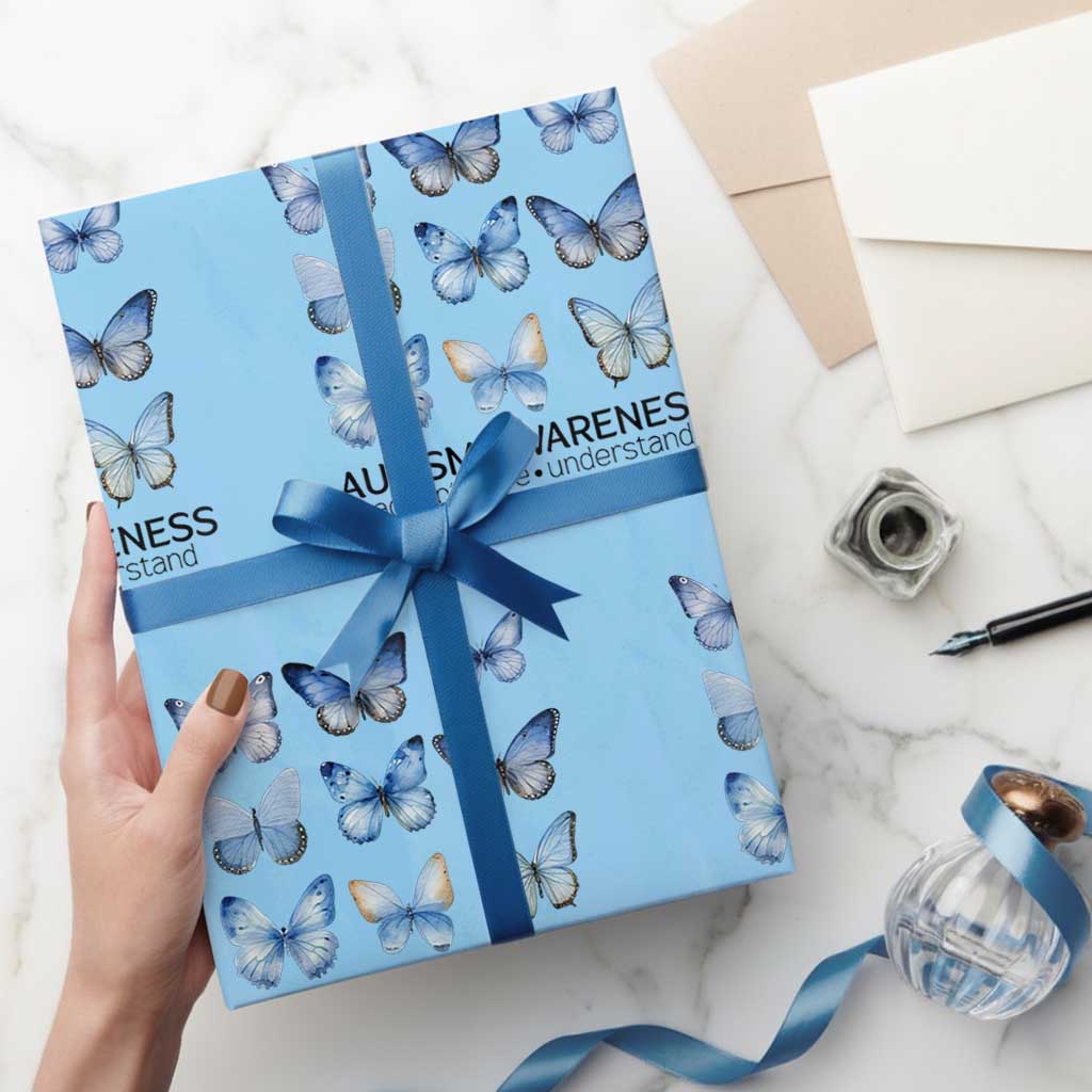 Autism Awareness Blue Butterflies Wrapping Paper Roll Accept Love Understand TS02 Light Blue Print Your Wear