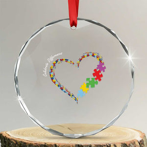 Autism Awareness Celebrate Differences Crystal Glass Ornament Love Heart Puzzle Pieces TS11 Transparent Glass 3'' Circle Print Your Wear