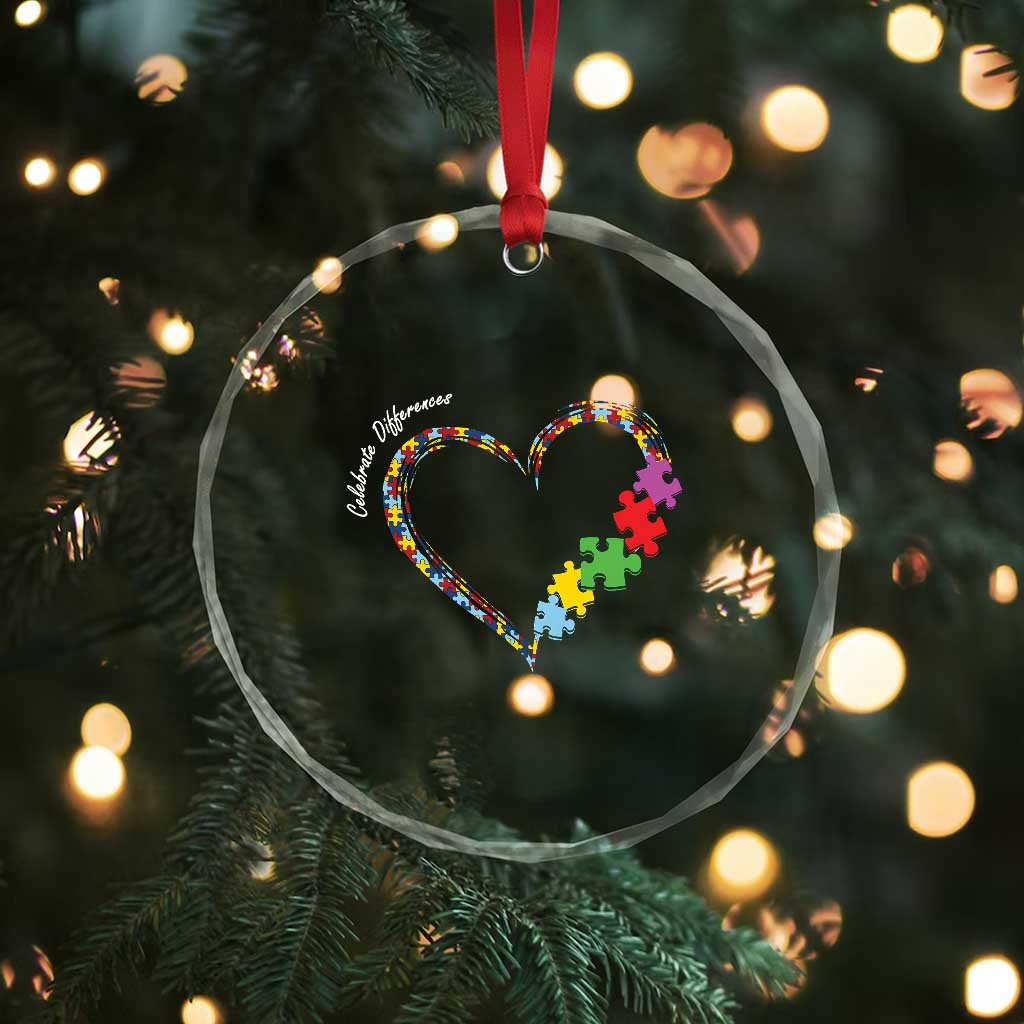 Autism Awareness Celebrate Differences Crystal Glass Ornament Love Heart Puzzle Pieces TS11 Print Your Wear