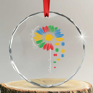 Autism Awareness Celebrate Differences Crystal Glass Ornament Sunflower Puzzle Pieces TS11 Transparent Glass 3'' Circle Print Your Wear