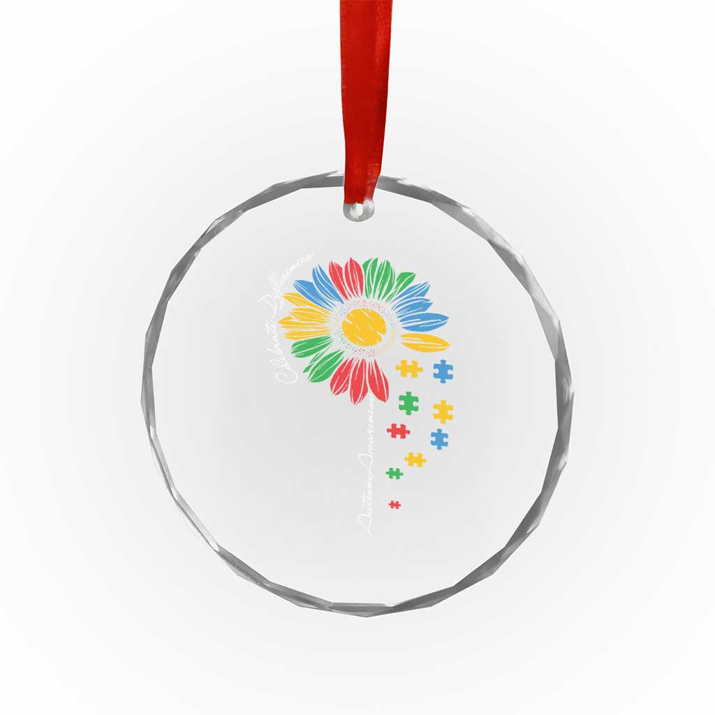 Autism Awareness Celebrate Differences Crystal Glass Ornament Sunflower Puzzle Pieces TS11 Print Your Wear