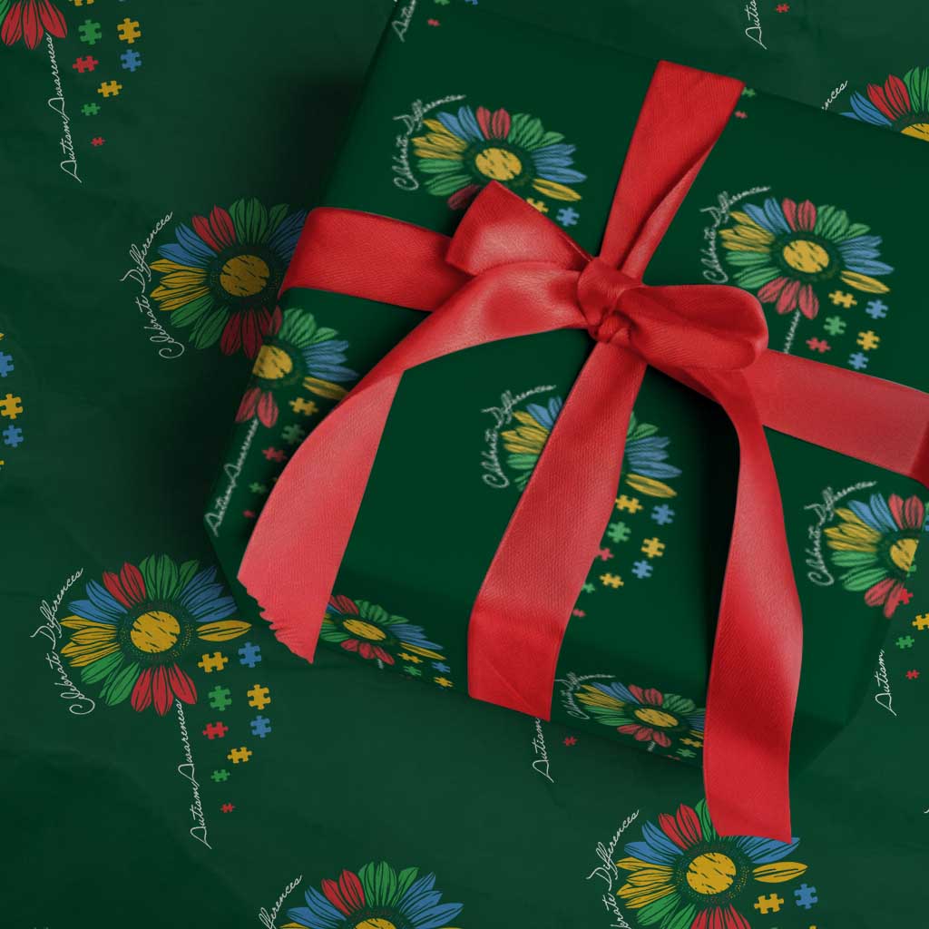 Autism Awareness Celebrate Differences Wrapping Paper Roll Sunflower Puzzle Pieces TS11 Green Print Your Wear