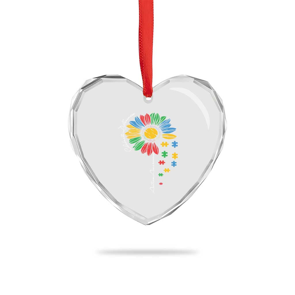 Autism Awareness Celebrate Differences Heart Crystal Glass Ornament Sunflower Puzzle Pieces TS11 Print Your Wear