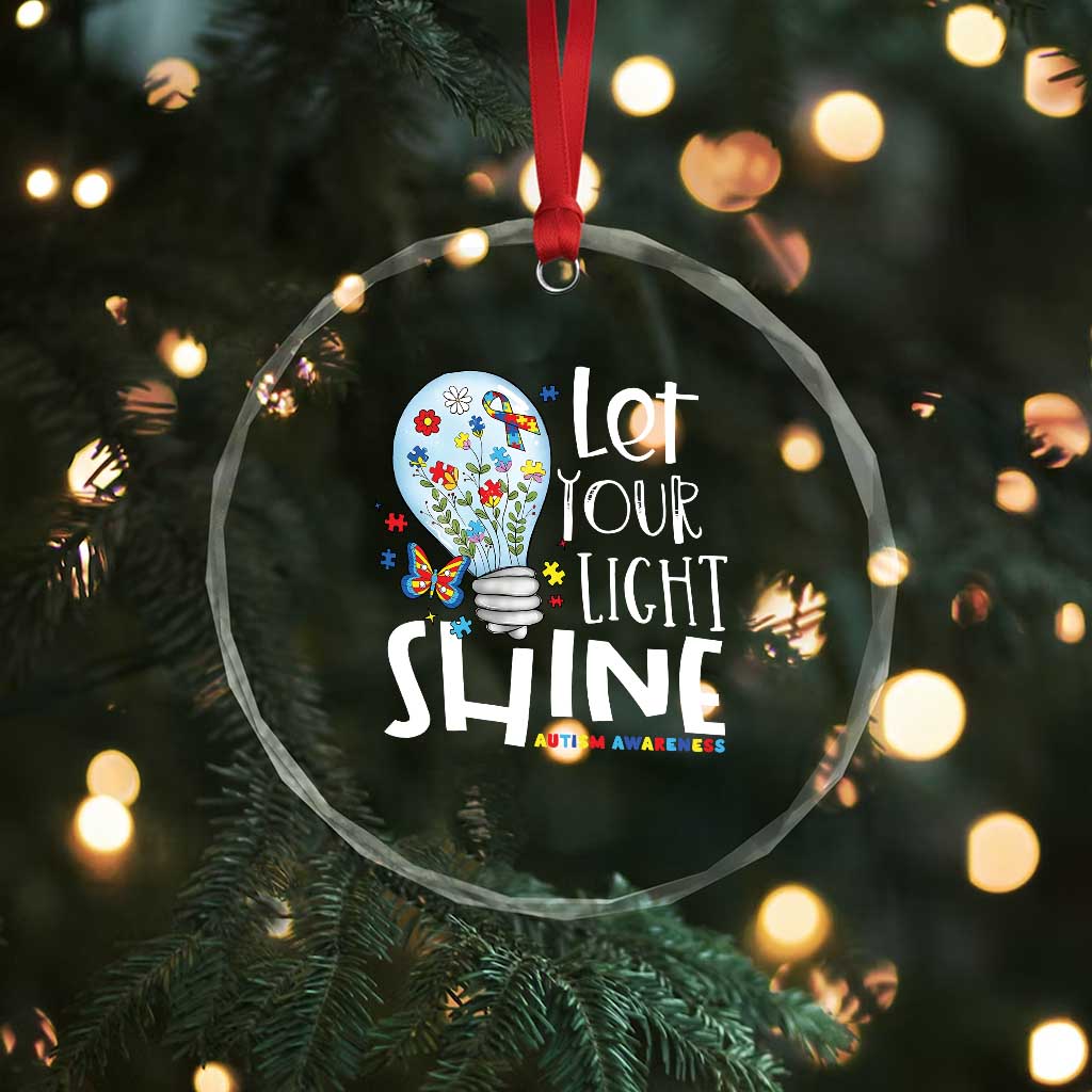 Autism Awareness Crystal Glass Ornament Let Your Light Shine Puzzle Ribbon Inspirational Quote TS11 Print Your Wear