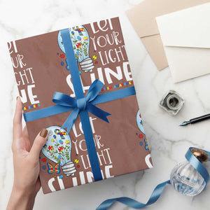 Autism Awareness Wrapping Paper Roll Let Your Light Shine Puzzle Ribbon Inspirational Quote TS11 Mocha Print Your Wear