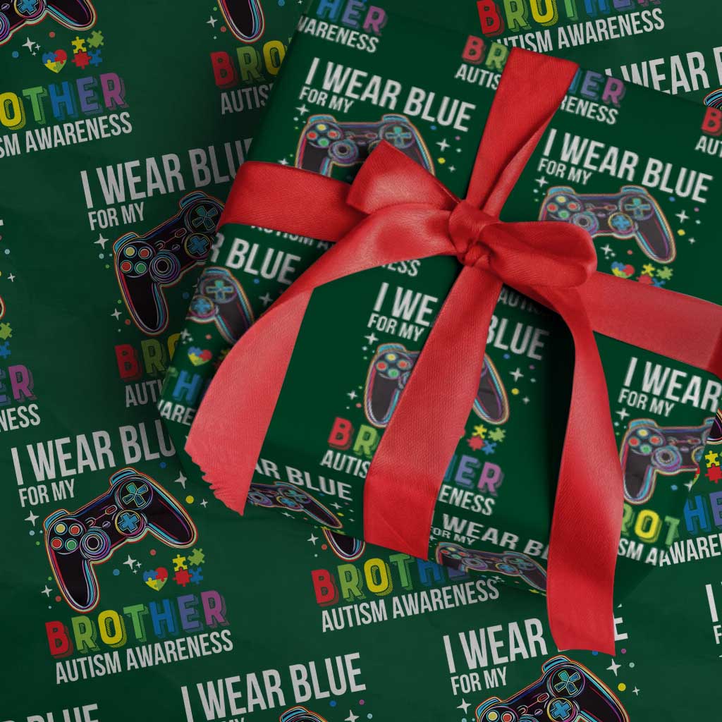 Autism Awareness Gamer Wrapping Paper Roll I Wear Blue for My Brother Video Game Family Support TS02 Green Print Your Wear