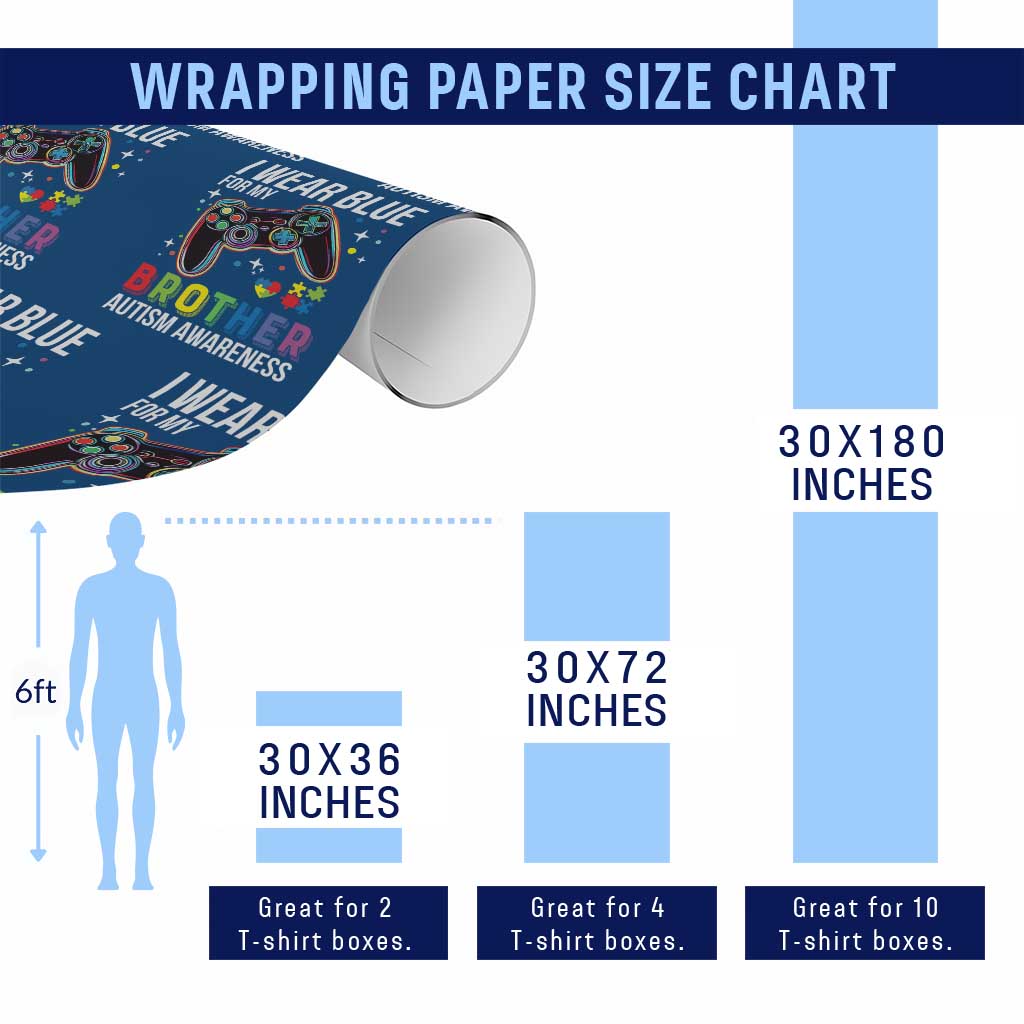 Autism Awareness Gamer Wrapping Paper Roll I Wear Blue for My Brother Video Game Family Support TS02 Print Your Wear