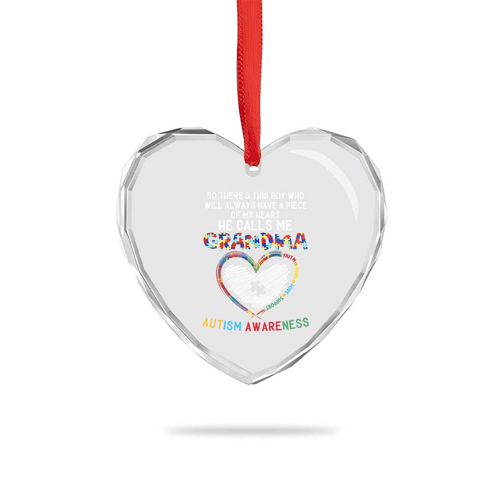 Autism Awareness Grandma Heart Crystal Glass Ornament So There's This Boy Who Will Always Have A Piece Of My Heart He Calls Me Grandma TS11 Print Your Wear