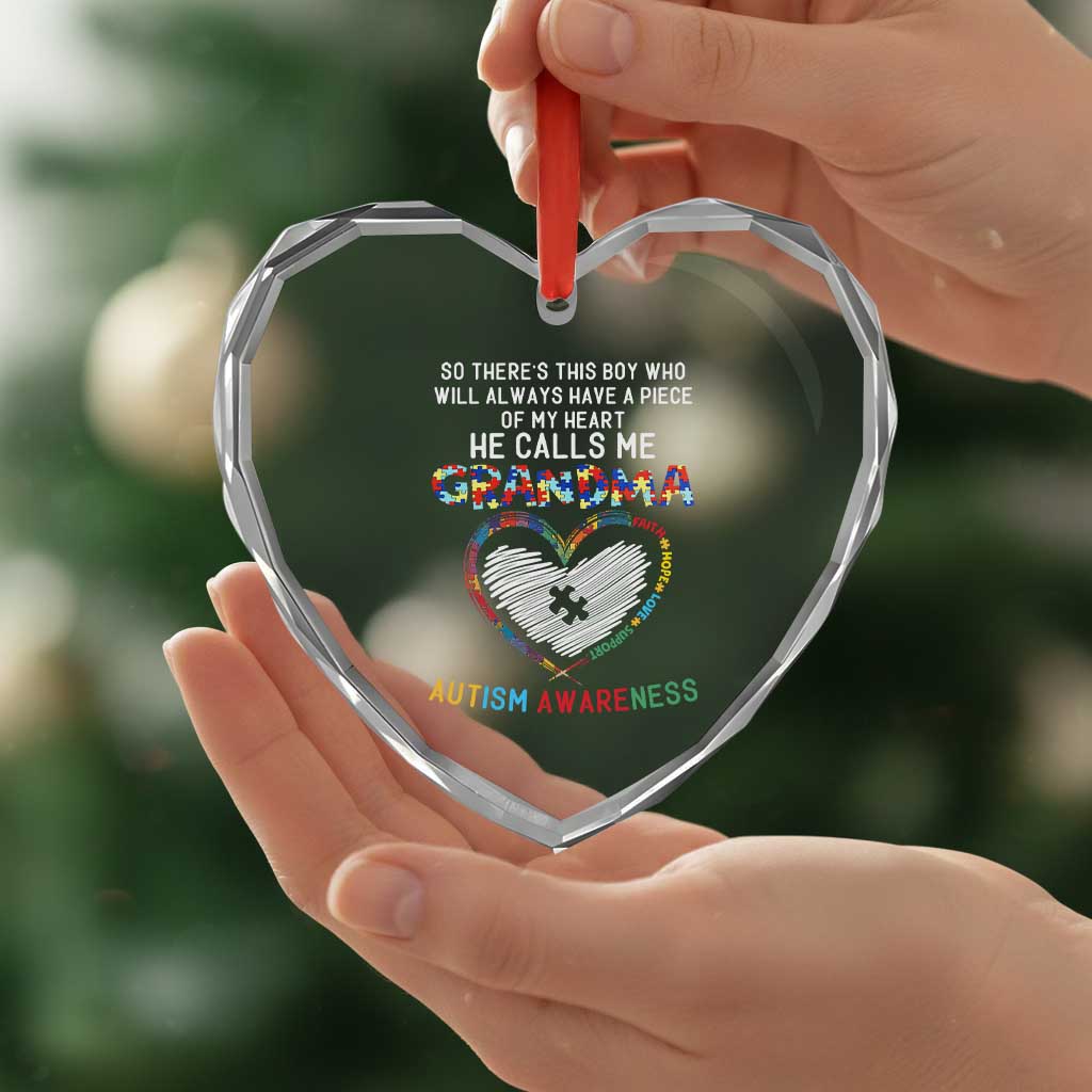 Autism Awareness Grandma Heart Crystal Glass Ornament So There's This Boy Who Will Always Have A Piece Of My Heart He Calls Me Grandma TS11 Print Your Wear