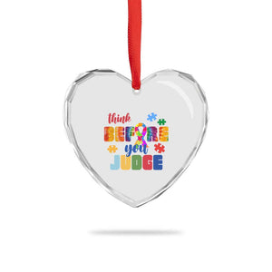 Autism Awareness Heart Crystal Glass Ornament Think Before You Judge Autistic Support TS02 Print Your Wear