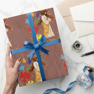 Autism Awareness Jesus Wrapping Paper Roll Oh How He Loves Us Christian Bible Verse TS11 Mocha Print Your Wear