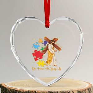 Autism Awareness Jesus Heart Crystal Glass Ornament Oh How He Loves Us Christian Bible Verse TS11 Transparent Glass 3'' Heart Print Your Wear